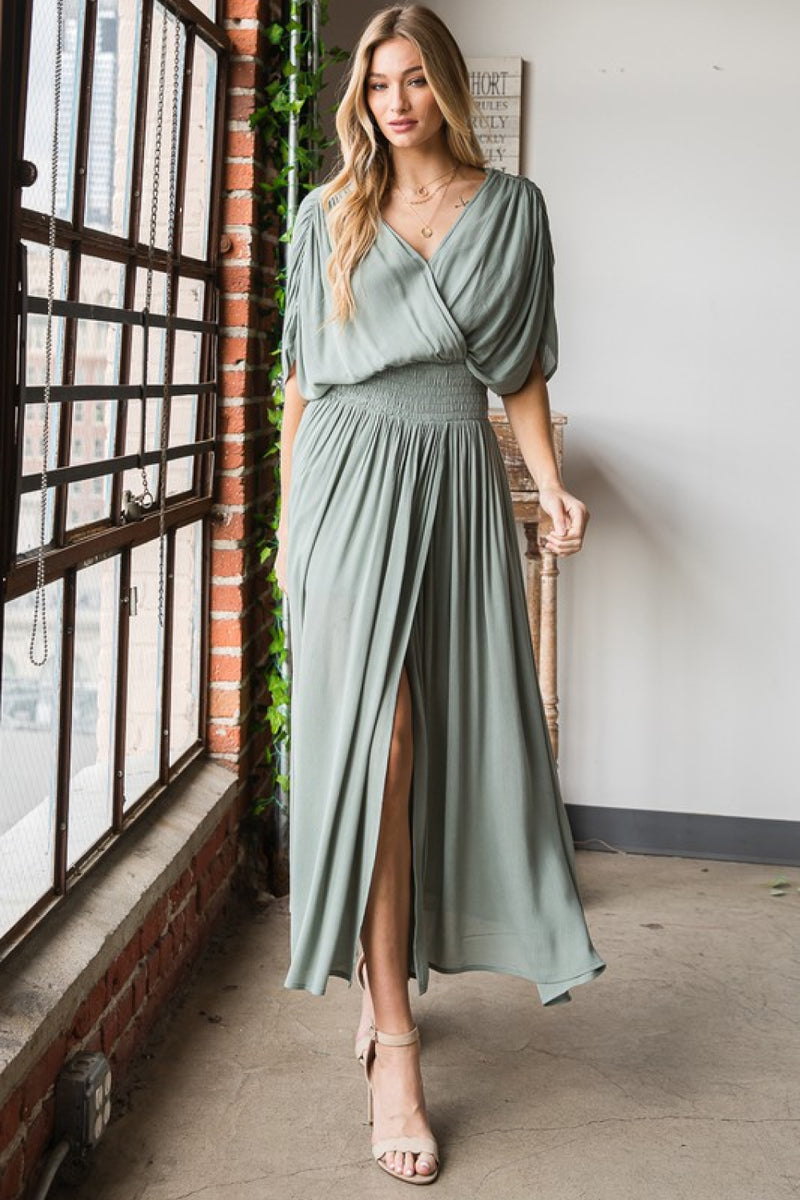 Quinn Full Size Napa Valley Gauze Surplice Midi Dress