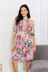 Serenity Full Size Fresh-Cut Flowers Cold-Shoulder Dress