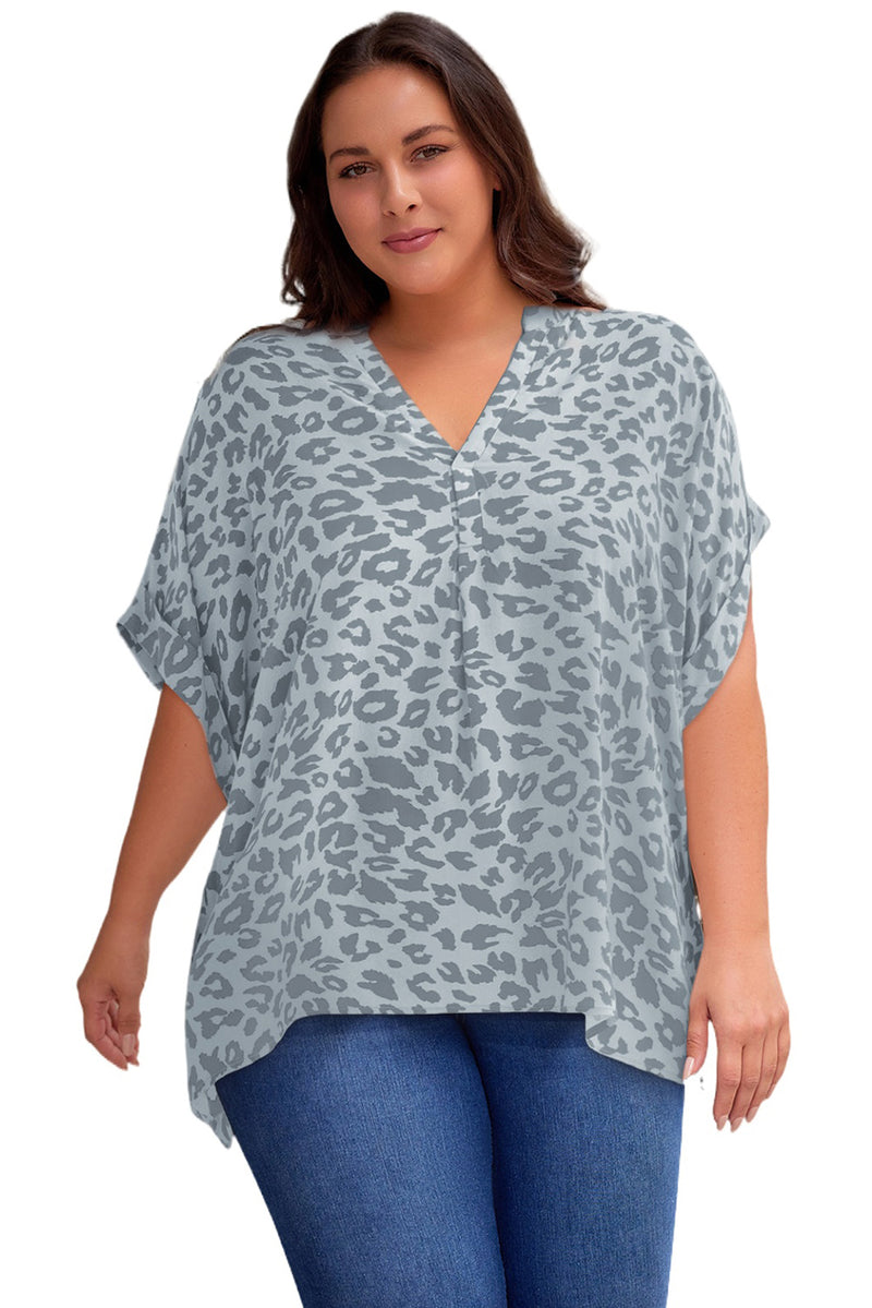 Ingrid Plus Size Printed Notched Neck Half Sleeve Top