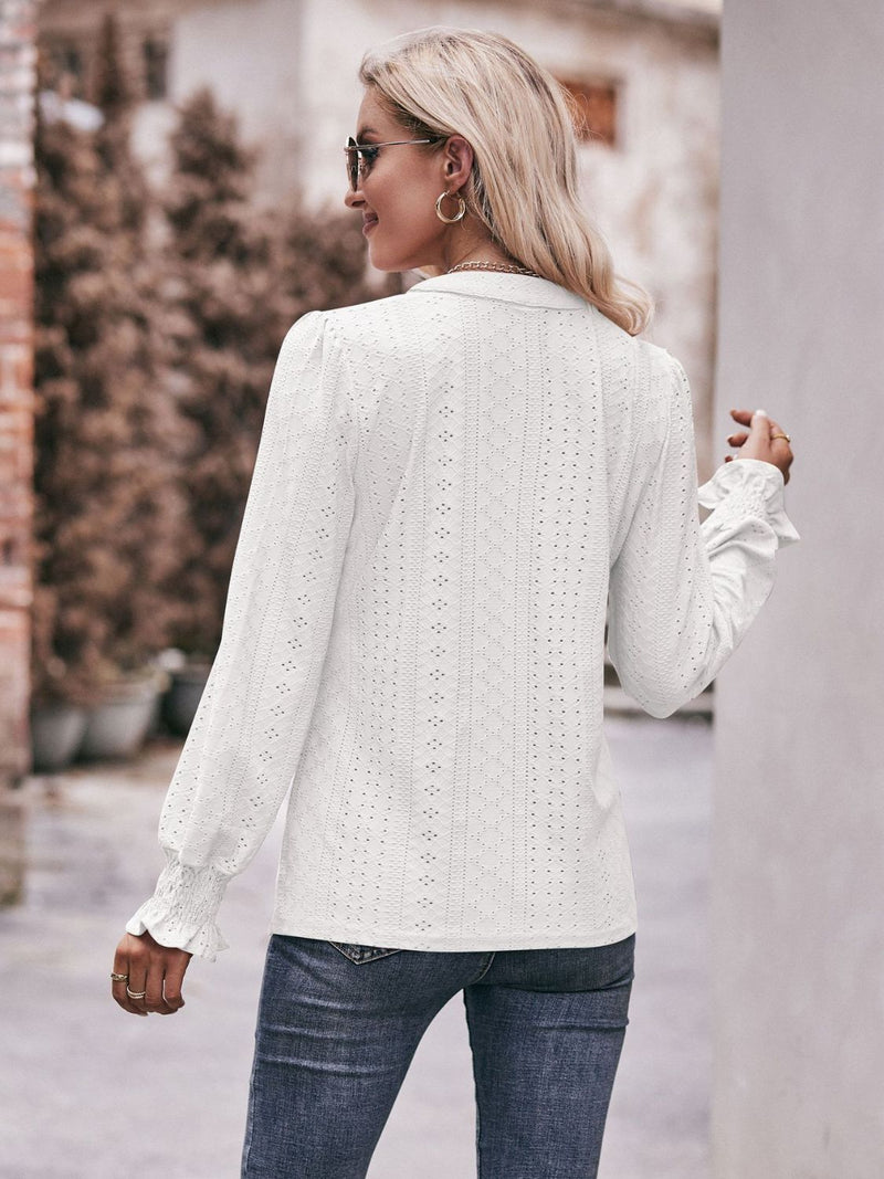 Sylvie Notched Neck Flounce Sleeve Blouse