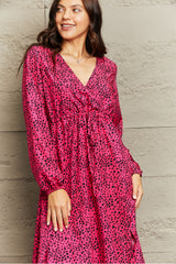 Karter Printed Surplice Neck Long Sleeve Slit Dress