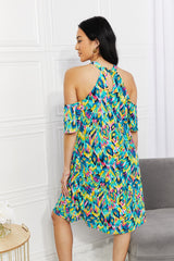 Cleo Full Size Perfect Paradise Printed Cold-Shoulder Dress
