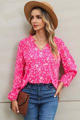 Frances Printed Notched Neck Smocked Blouse