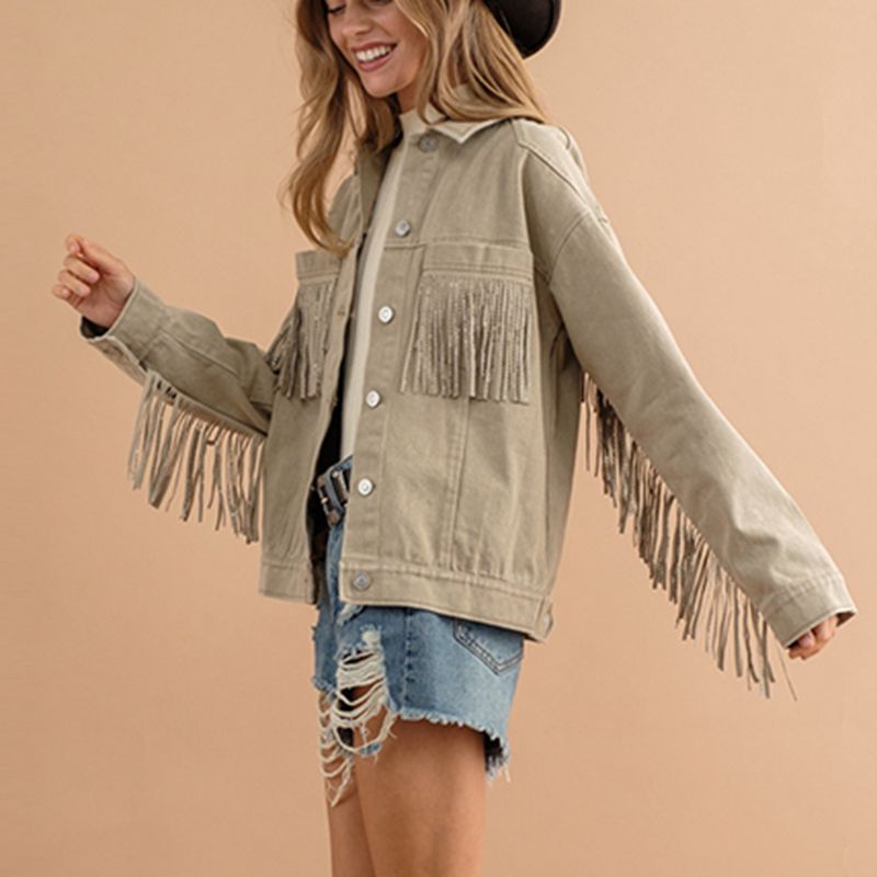 Amara Fringe Detail Dropped Shoulder Denim Jacket
