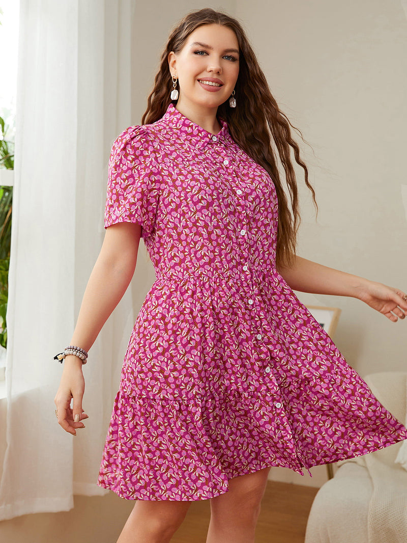 Eileen Plus Size Printed Short Sleeve Collared Dress