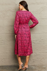 Karter Printed Surplice Neck Long Sleeve Slit Dress
