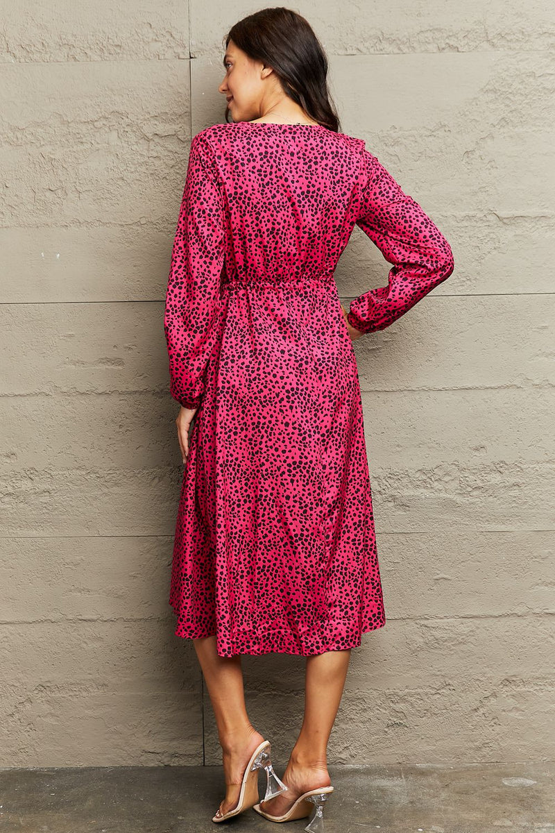 Karter Printed Surplice Neck Long Sleeve Slit Dress