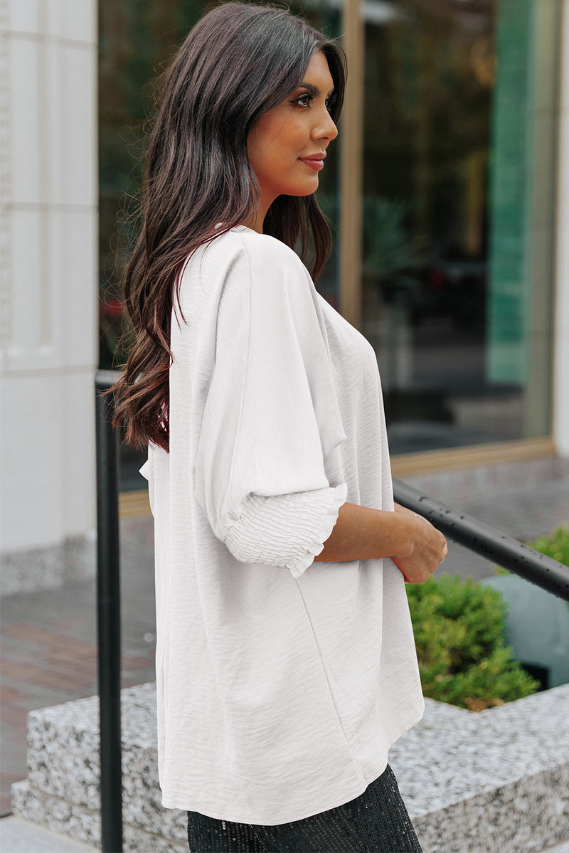 Aubriella Round Neck Dolman Sleeve Textured Blouse