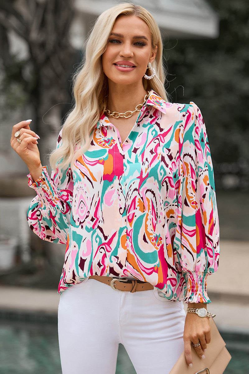 Khalani Printed Puff Sleeve Collared Blouse