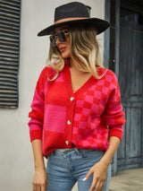 Polly Plaid V-Neck Dropped Shoulder Cardigan
