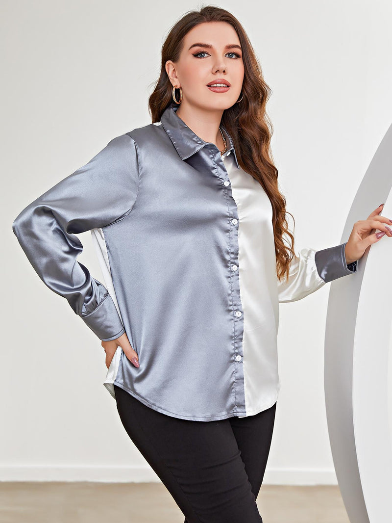 Briella Plus Size Two-Tone Long Sleeve Shirt