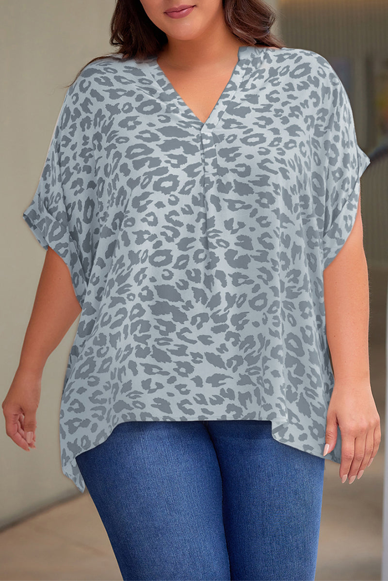 Ingrid Plus Size Printed Notched Neck Half Sleeve Top