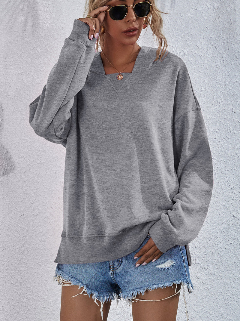 Viola Dropped Shoulder Slit Hoodie