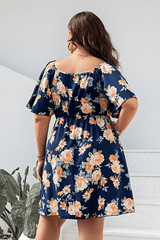 Jazlyn Plus Size Floral Print V-Neck Flutter Sleeve Mini Dress