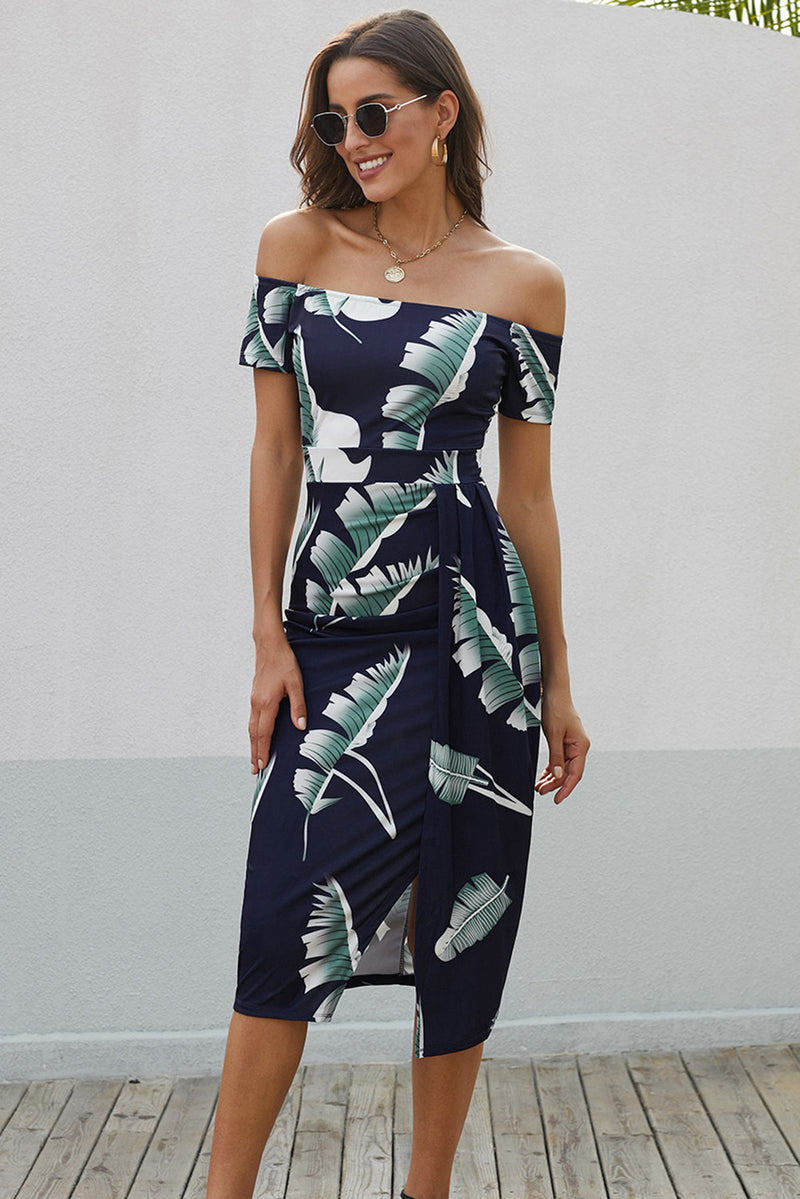 Cecilia Printed Off-Shoulder Split Dress