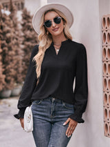 Sylvie Notched Neck Flounce Sleeve Blouse
