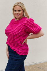Iris Full Size Bubble Textured Puff Sleeve Top