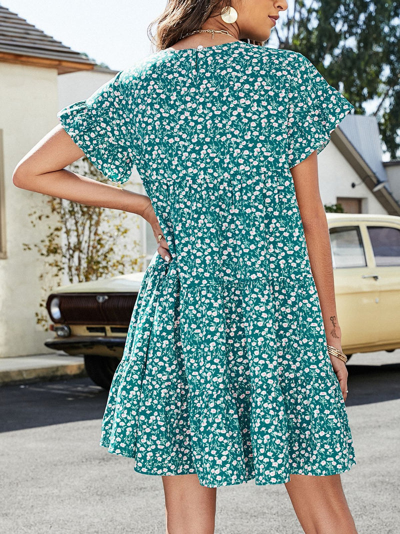 Johanna Short Flounce Sleeve Tiered Dress