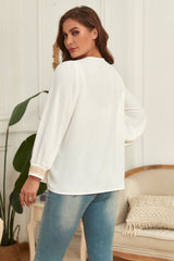 Estrella Plus Size V-Neck Puff Sleeve Blouse