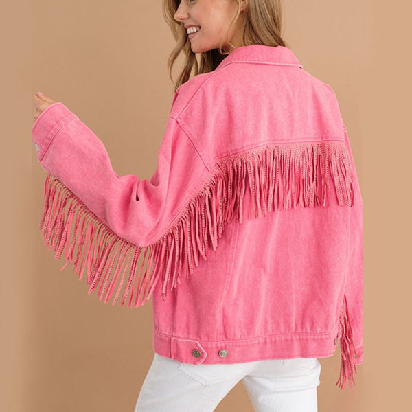 Amara Fringe Detail Dropped Shoulder Denim Jacket