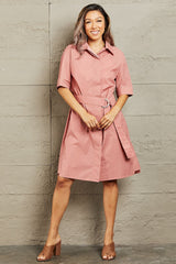 Holly Half Sleeve Collared Dress with Pockets