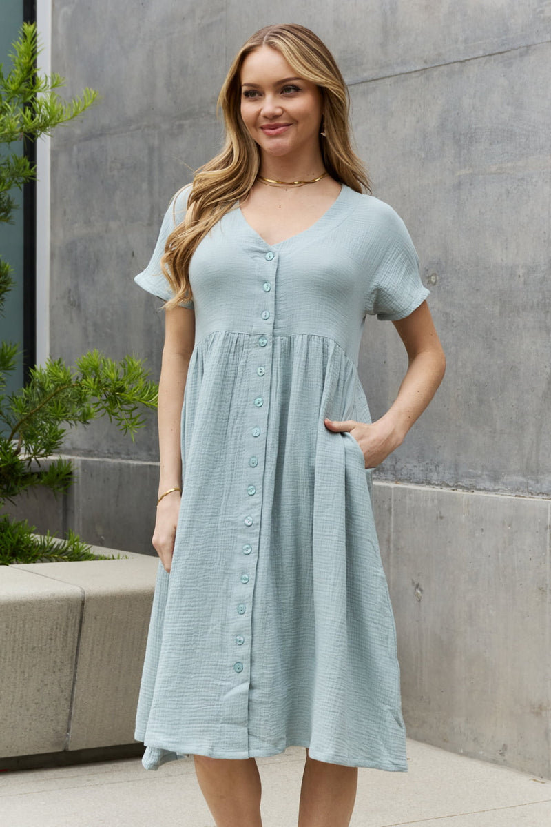 Keira Full Size Button Down Midi Dress