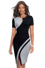 Kataleya Two-Tone Round Neck Short Sleeve Slit Dress