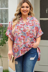 Ingrid Plus Size Printed Notched Neck Half Sleeve Top