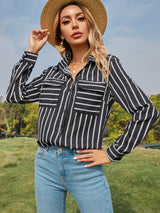 Paris Collared Neck Striped Long Sleeve Shirt