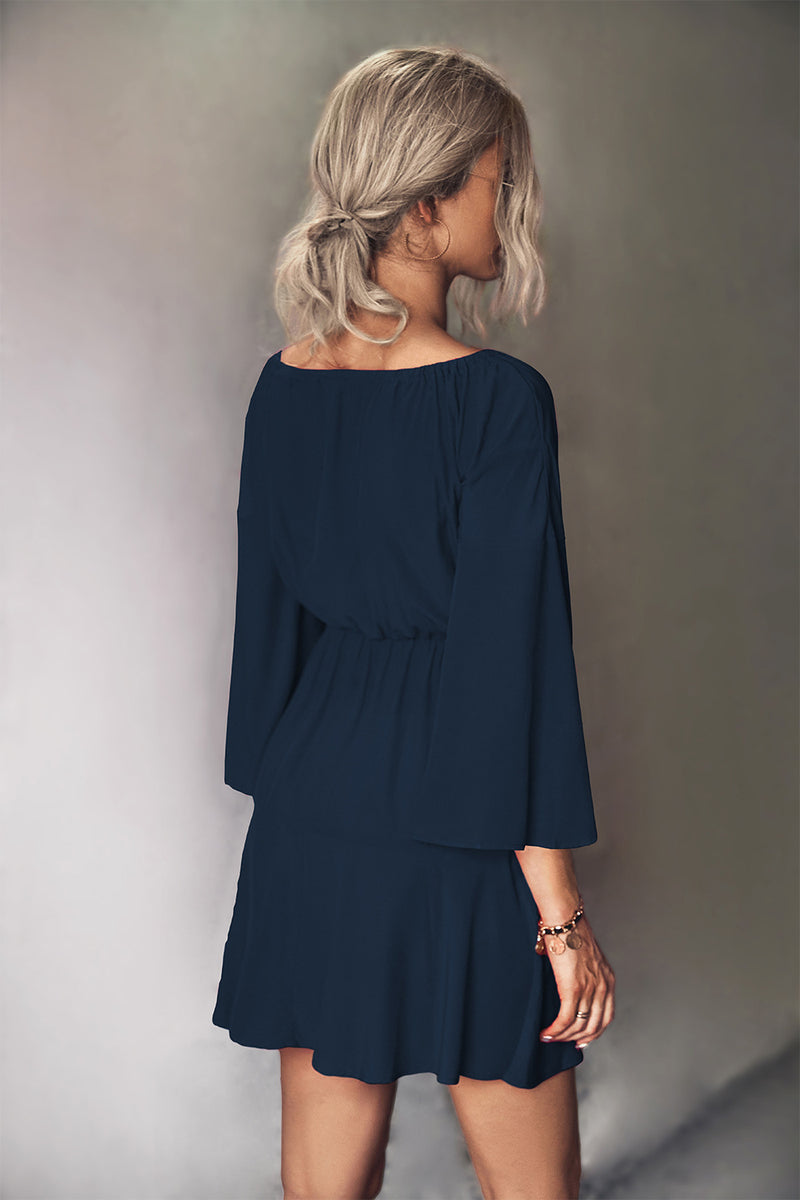 Irene Tie Neck Flare Sleeve Mini Dress