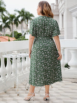 Lina Plus Size Floral Surplice Tie Waist Dress
