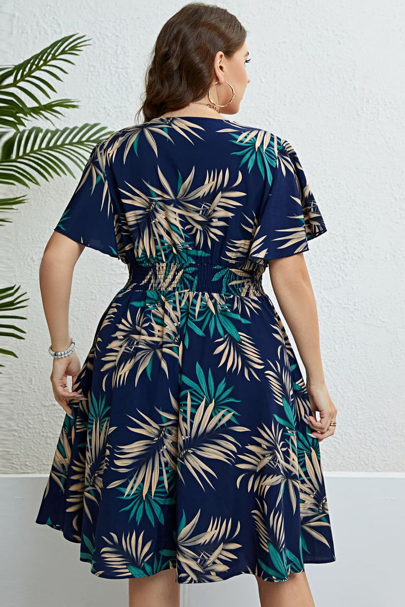 Nadine Botanical Print Flutter Sleeve Smocked Waist Dress