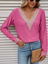Shiloh V-Neck Eyelet Long Sleeve Top