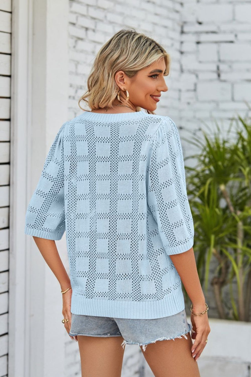 Joyce Ribbed Trim Round Neck Knit Top