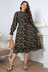 Nicola Plus Size Floral Flounce Sleeve Midi Dress