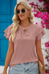 Beatrix Tie-Neck Flutter Sleeve Blouse