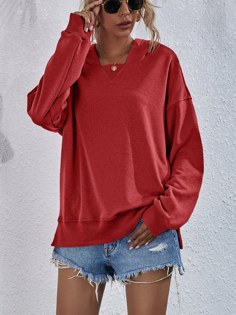 Viola Dropped Shoulder Slit Hoodie