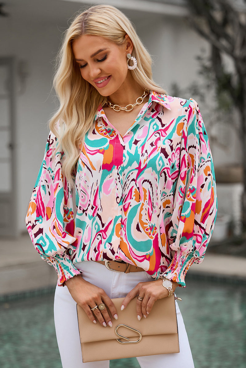 Khalani Printed Puff Sleeve Collared Blouse