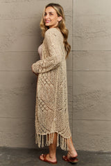 Haileh Boho Chic Full Size Western Knit Fringe Cardigan