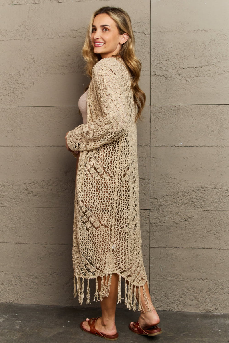 Haileh Boho Chic Full Size Western Knit Fringe Cardigan