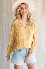 Frances Printed Notched Neck Smocked Blouse