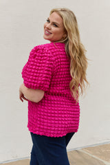 Iris Full Size Bubble Textured Puff Sleeve Top