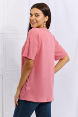 Maddox Full Size 1/4 Button Down Waffle Top in Coral