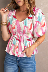 Aubrey Printed V-Neck Babydoll Blouse