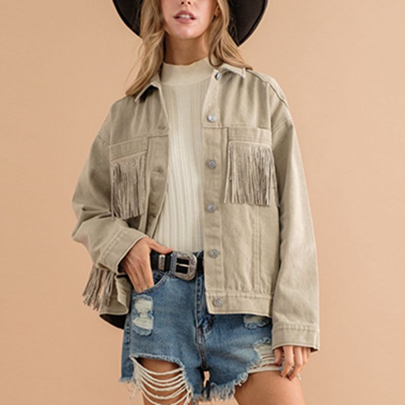 Amara Fringe Detail Dropped Shoulder Denim Jacket