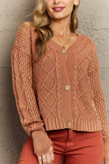 Heather Soft Focus Full Size Wash Cable Knit Cardigan