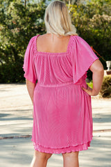 Gwen Plus Size Square Neck Frill Trim Flutter Sleeve Dress
