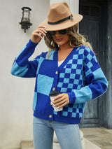 Polly Plaid V-Neck Dropped Shoulder Cardigan