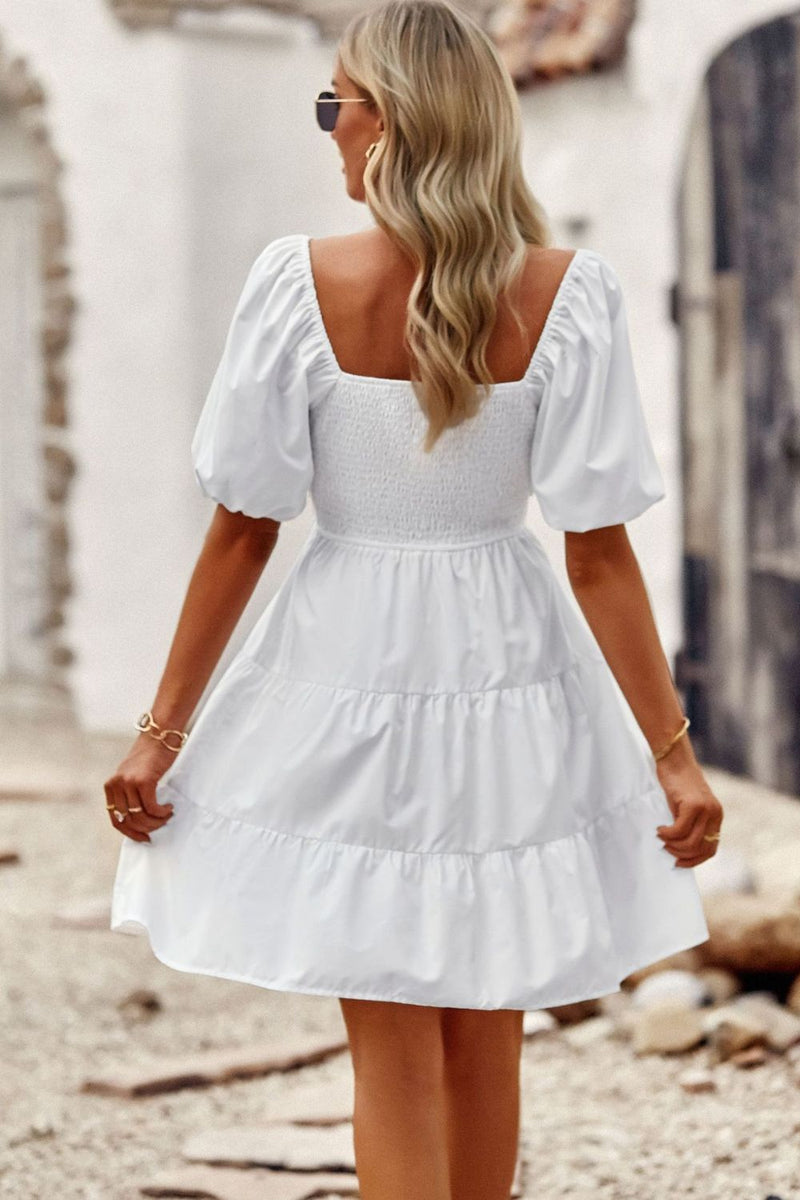 Rory Balloon Sleeve Square Neck Smocked Midi Dress