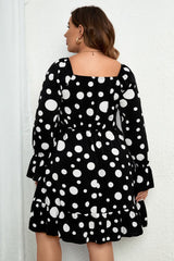 Pauline Plus Size Polka Dot Sweetheart Neck Flounce Sleeve Mini Dress
